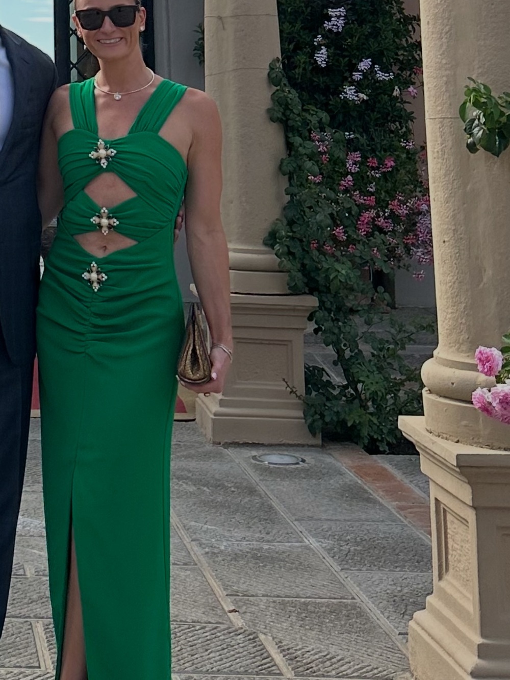 Self-Portrait Emerald Green Maxi Dress with Jeweled Cutouts
